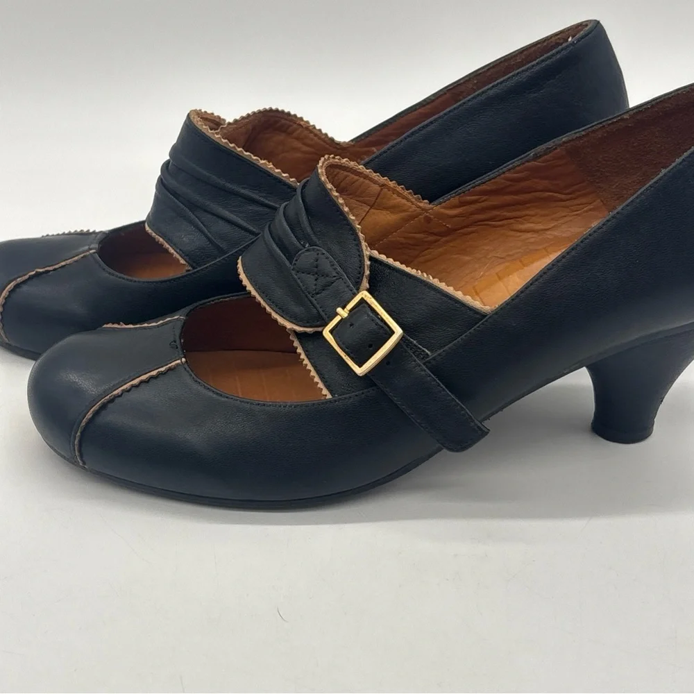 Chie Mihara Retro Black Buckle Leather Pumps Heels Women’s EU 39 US 9 - Picture 11 of 16